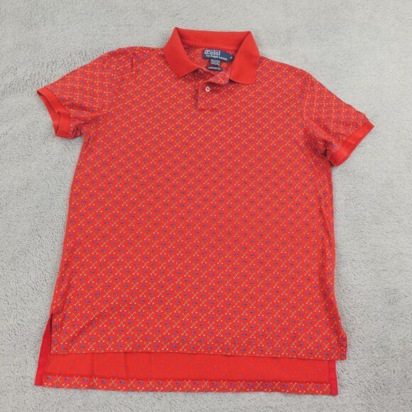 Vintage Ralph Lauren Polo Shirt Mens Medium Red Equestrian Jockey All Over Print - Picture 1 of 14
